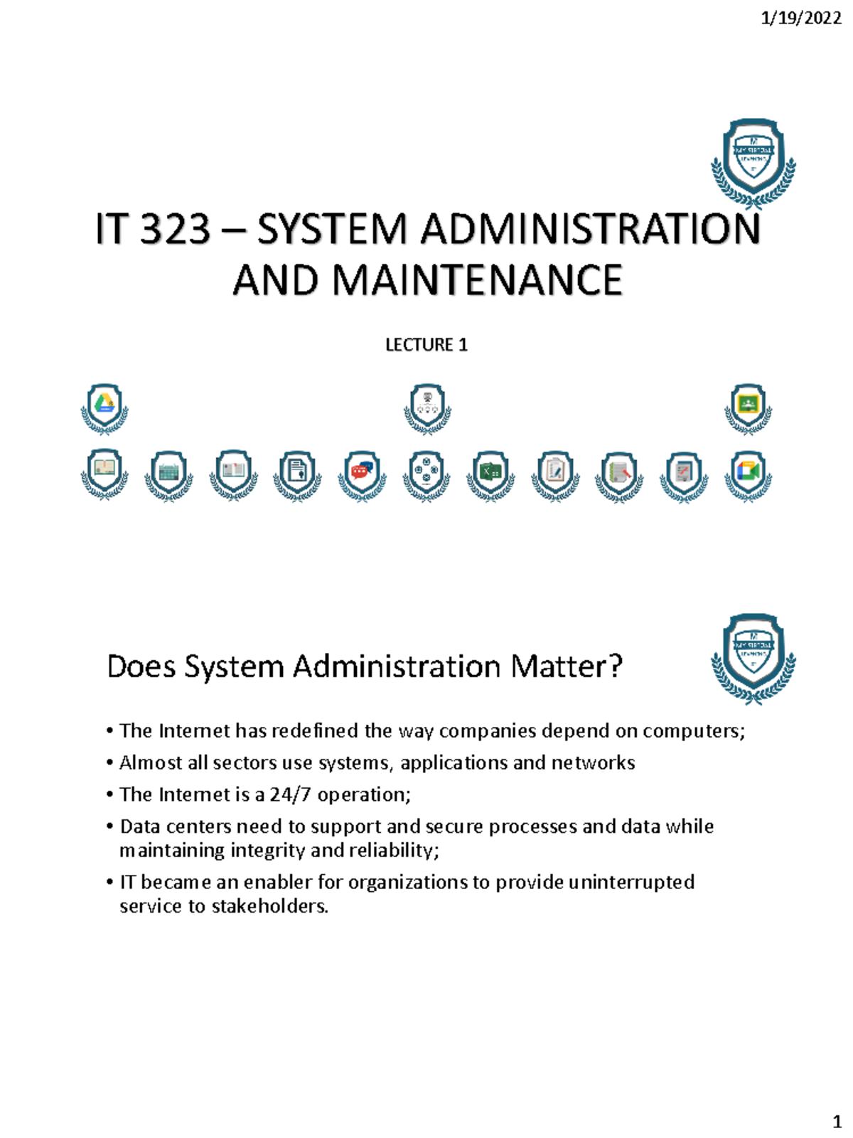 IT 323: Lecture 1 - Overview of System Administration Roles - Studocu