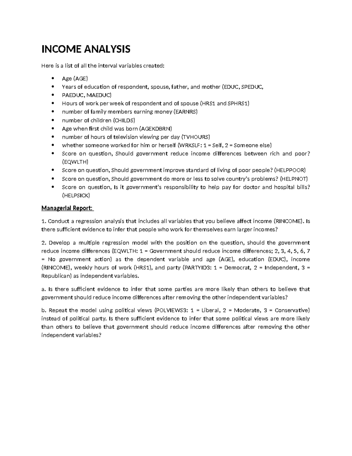 Income Analysis: Regression Models on Income Variables and Government ...