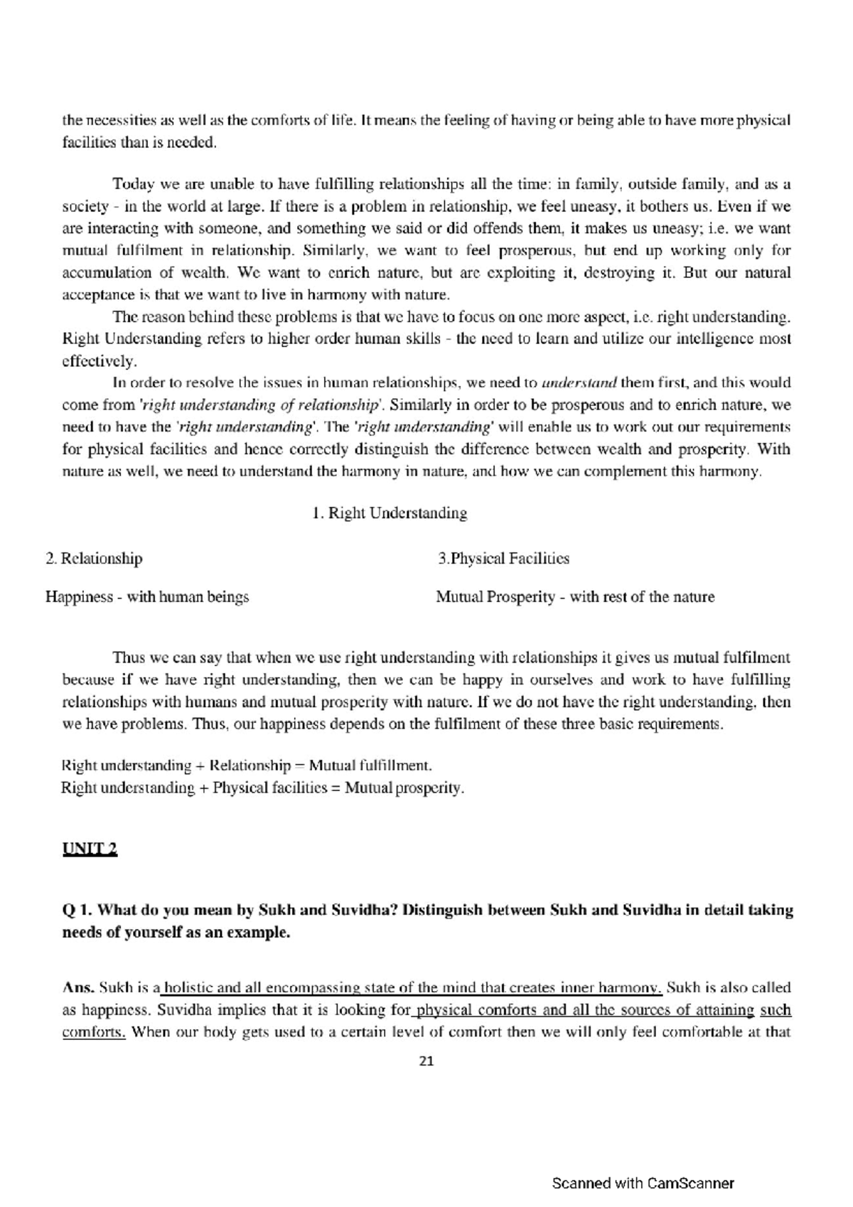 UHV Unit 2 Lecture Notes - Understanding Sukh and Suvidha - Studocu