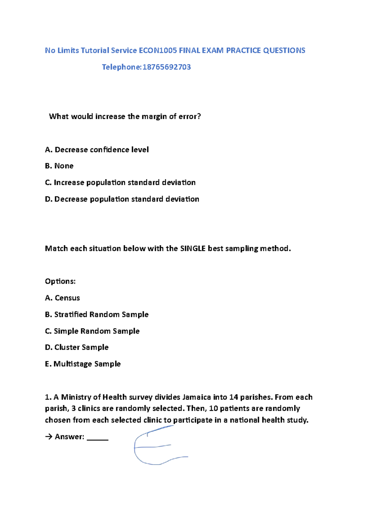 Econ1005 Final Exam Practice Questions and Answers - Studocu