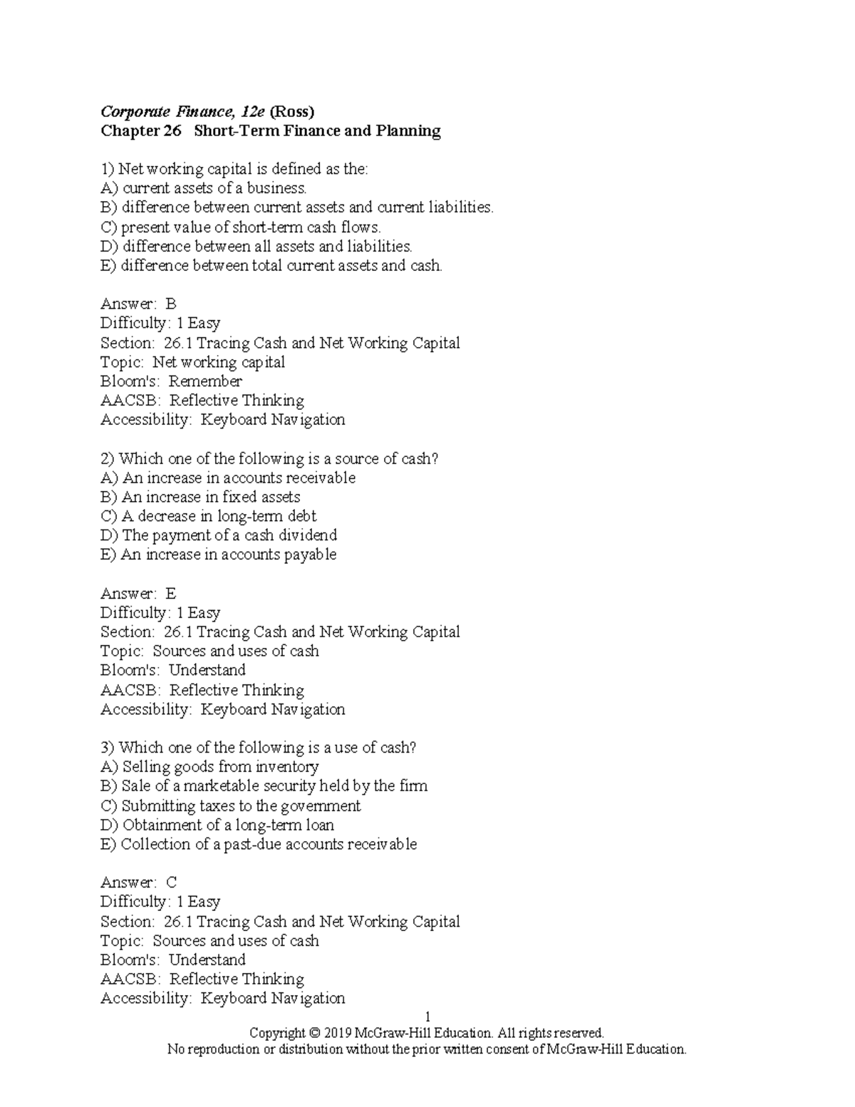 Corporate Finance, 12e (Ross) Chapter 26 Answer Key and Solutions - Studocu