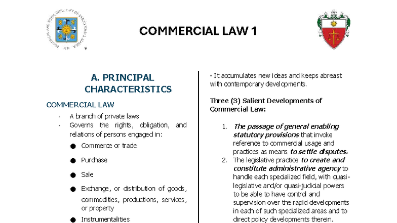 COMMERCIAL LAW 1: Key Concepts and Principles Overview - Studocu