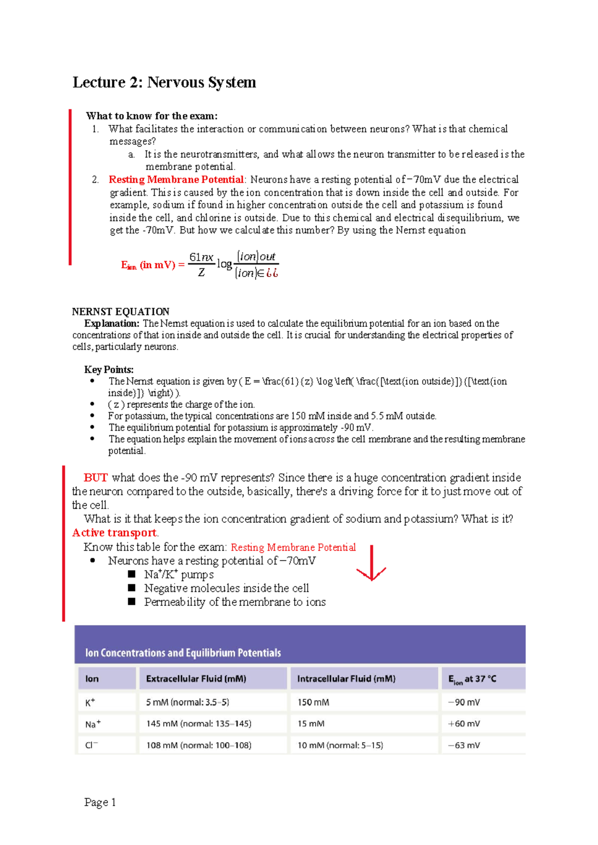 Lecture Notes on Synaptic Transmission & Action Potentials (Bio 101 ...