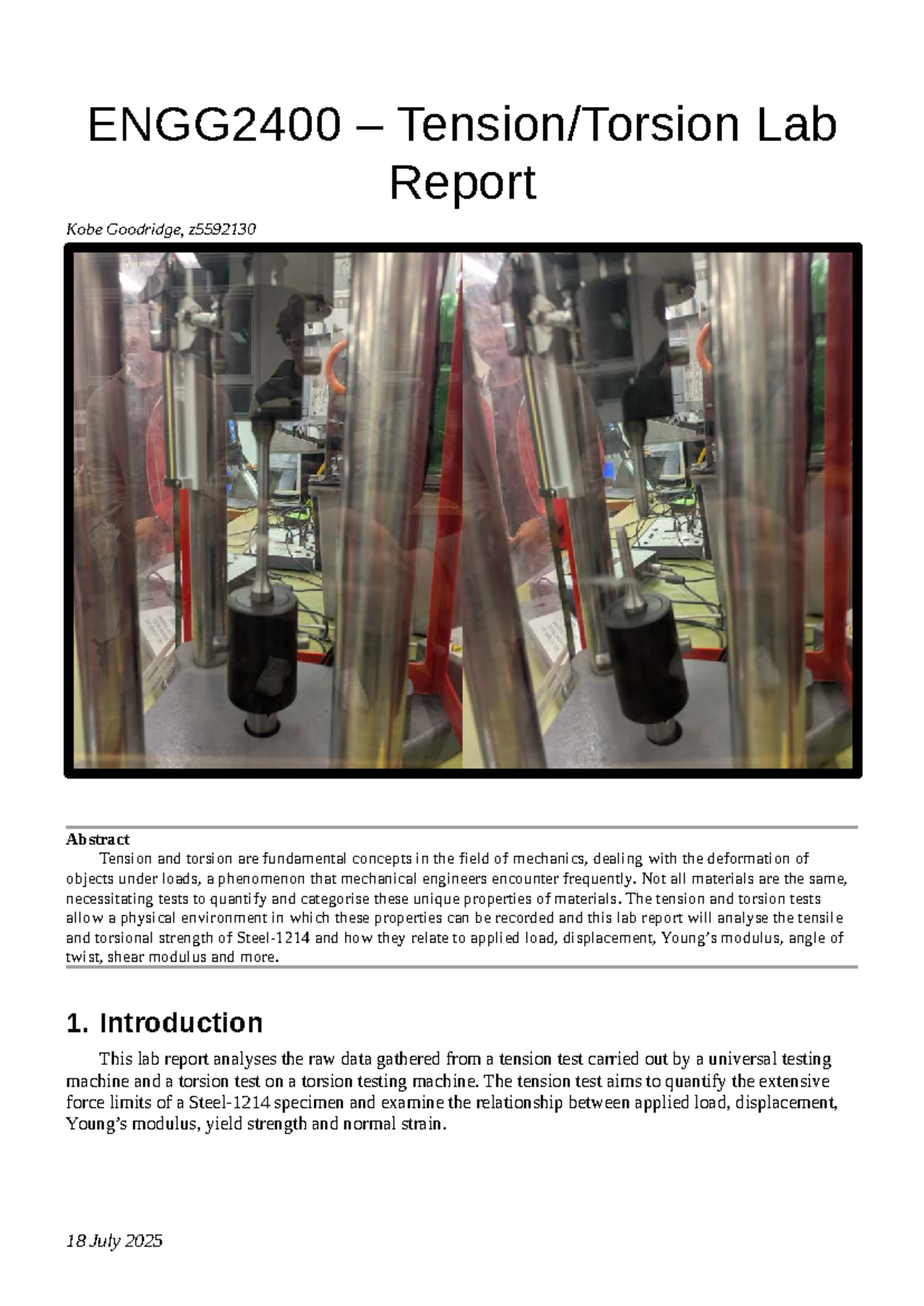 ENGG2400 Lab Report: Tension and Torsion Testing Analysis - Studocu