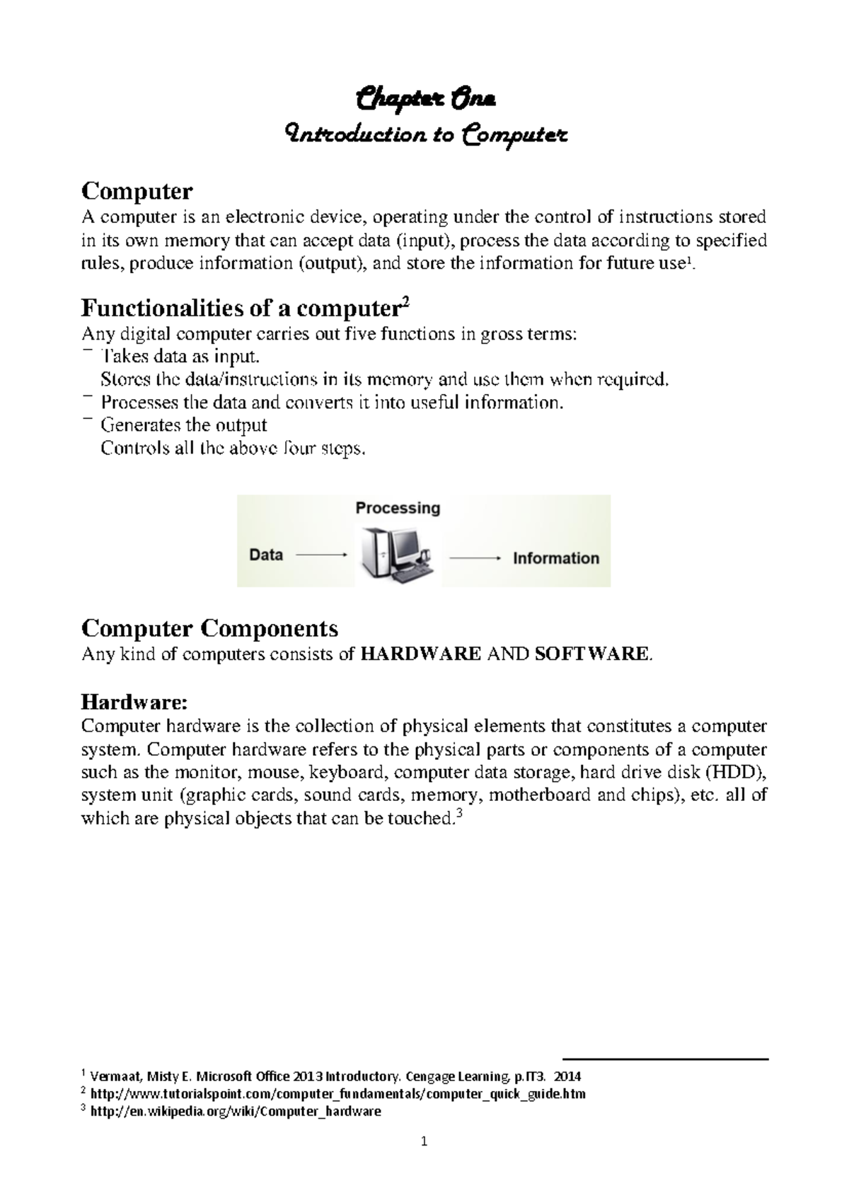 Ch.01 Introduction to computers - Chapter One Introduction to Computer ...