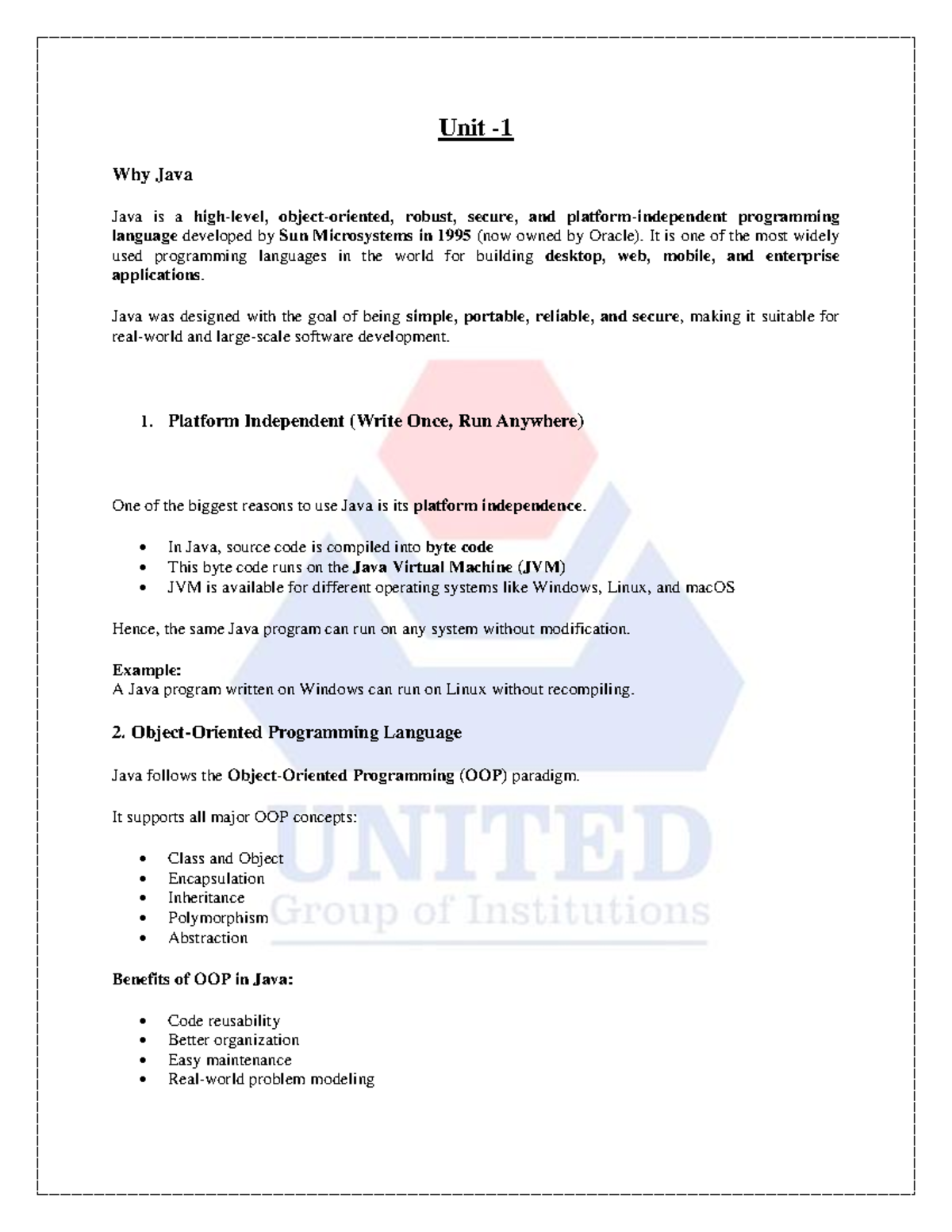 Unit 1 - Java Programming Overview and Key Concepts - Studocu