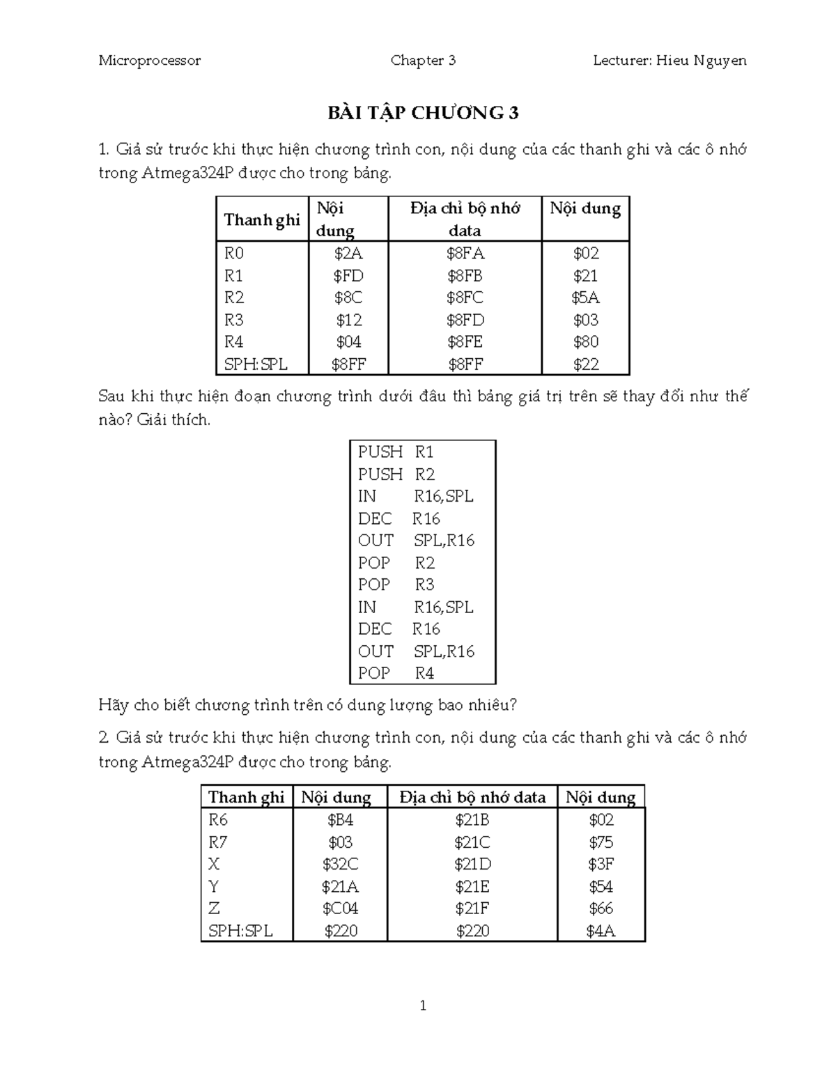 Microprocessor Chapter 3 Exercises - Lecturer: Hieu Nguyen - Studocu