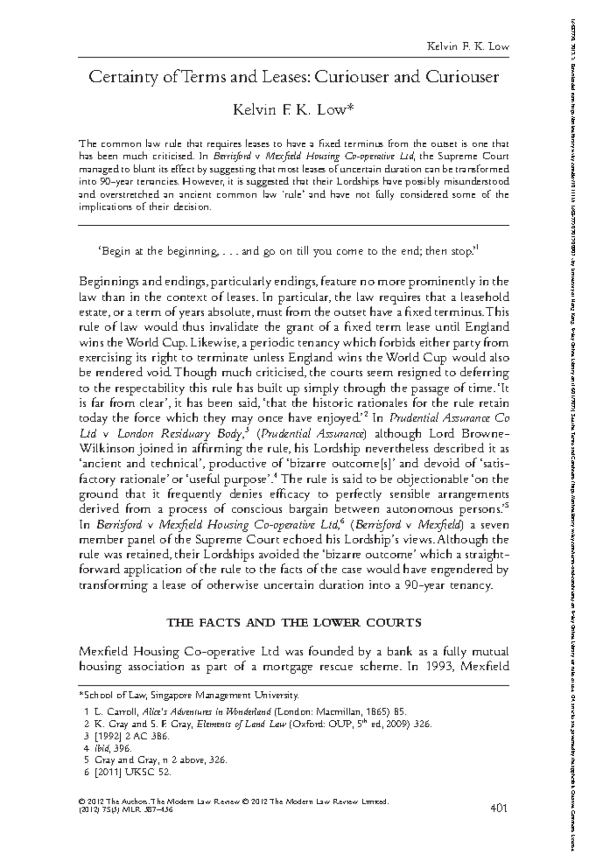 Modern Law Review - 2012 - Low - Certainty of Terms and Leases ...