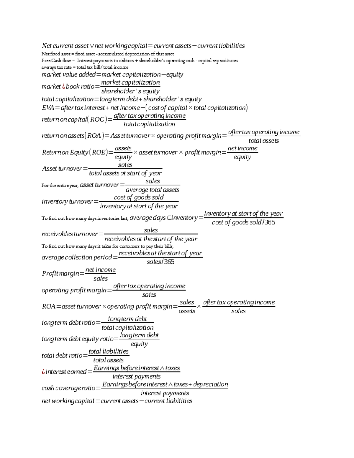 Fin 3000 Final Exam Cheat Sheet: Key Financial Concepts & Formulas ...