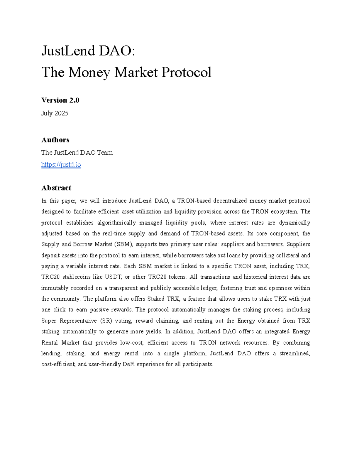 JustLend DAO: Overview of the Money Market Protocol V2.0 - Studocu