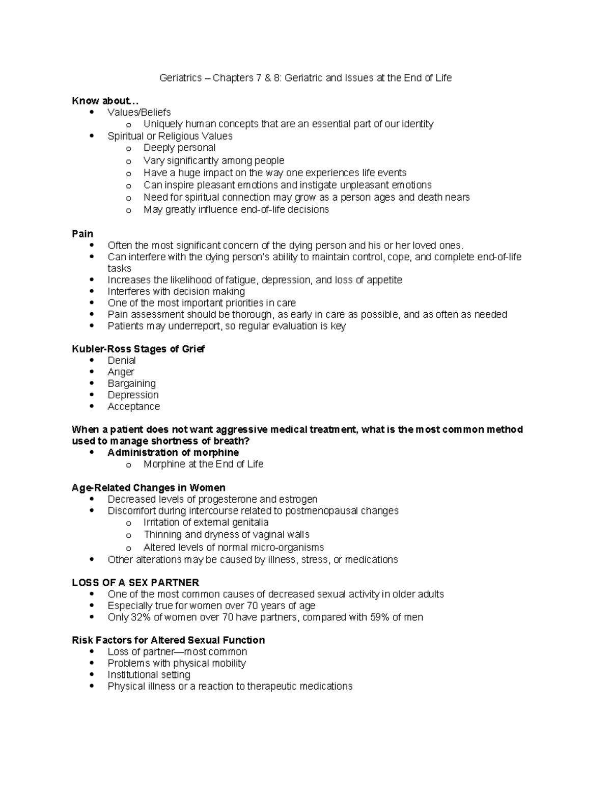 Geriatrics - Chapter 7 & 8 Study Guide: End-of-Life Issues & Care - Studocu
