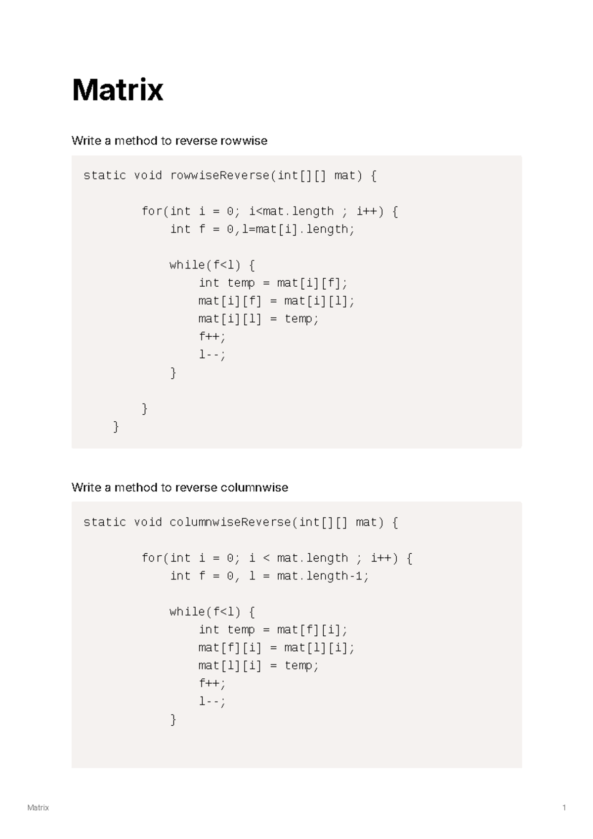 Matrix - Practice problems on 2d List - Matrix Write a method to ...
