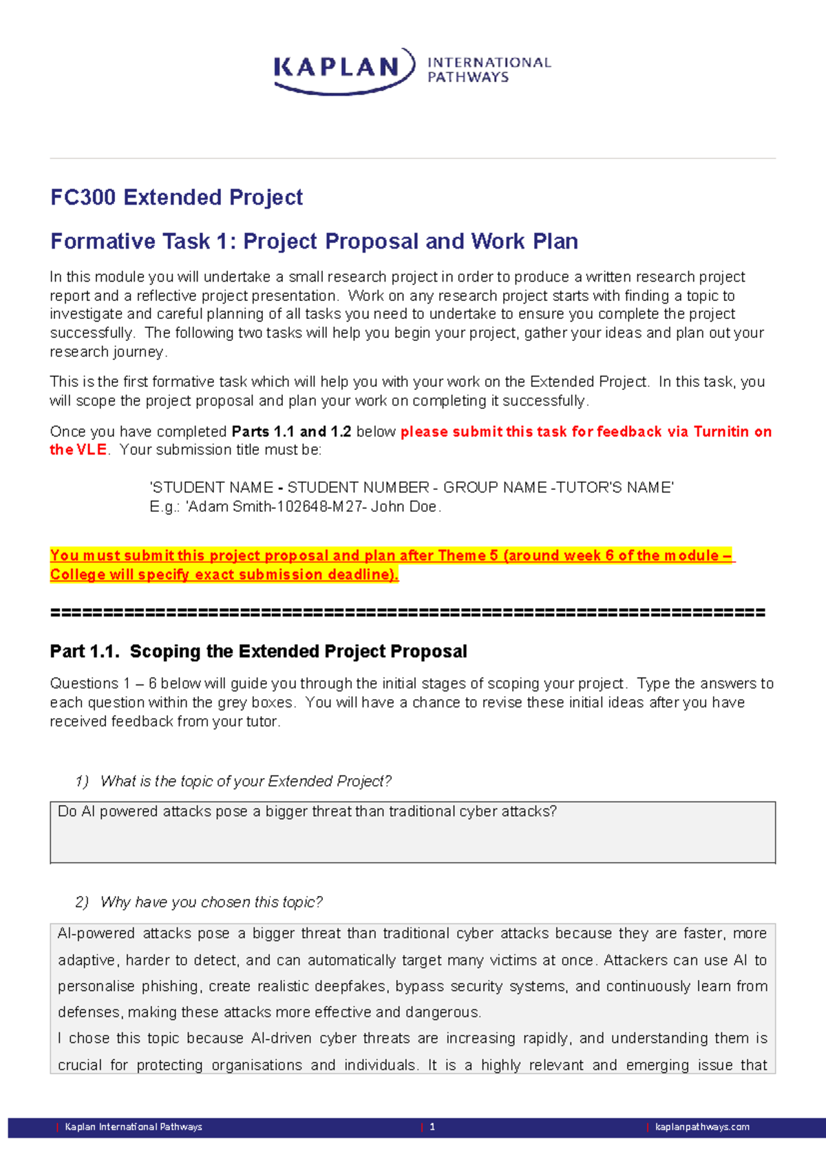 FC300 Formative Task 1: Project Proposal & Work Plan Guide - Studocu