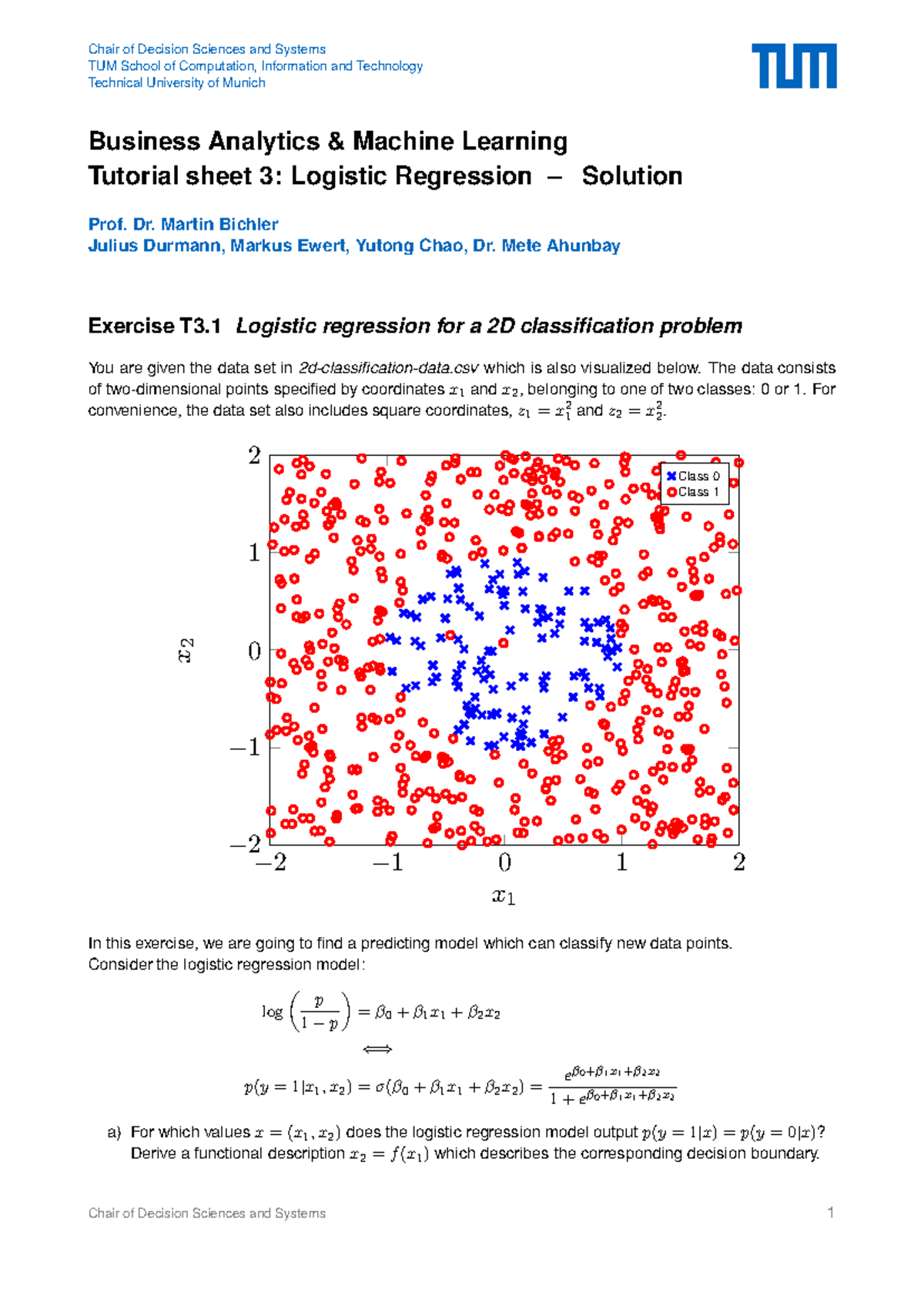 Business Analytics ML Tutorial TUM: Logistic Regression Solutions - Studocu