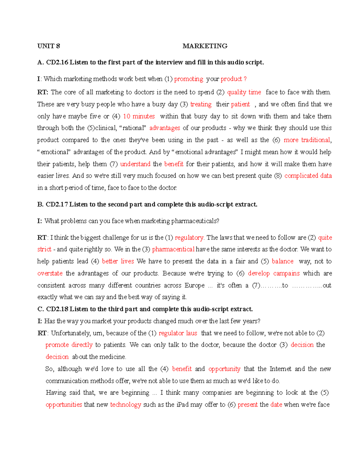 UNIT 8 Marketing - Audio Script Listening Exercises - Studocu