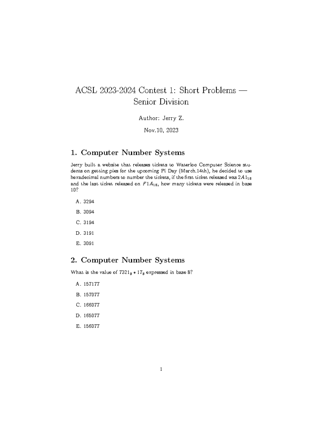 ACSL C1 J S - 2023-2024 Contest 1 Short Problems for CS - Studocu