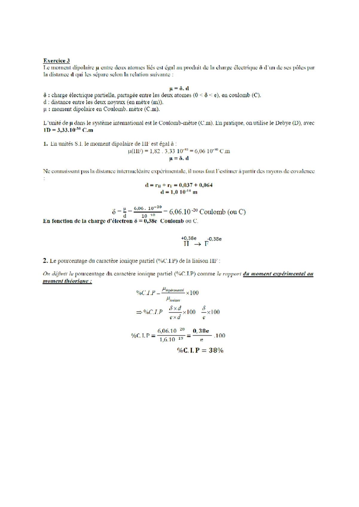 Exercice 3 Moment Dipolaire entre Atomes Liés Studocu — free download