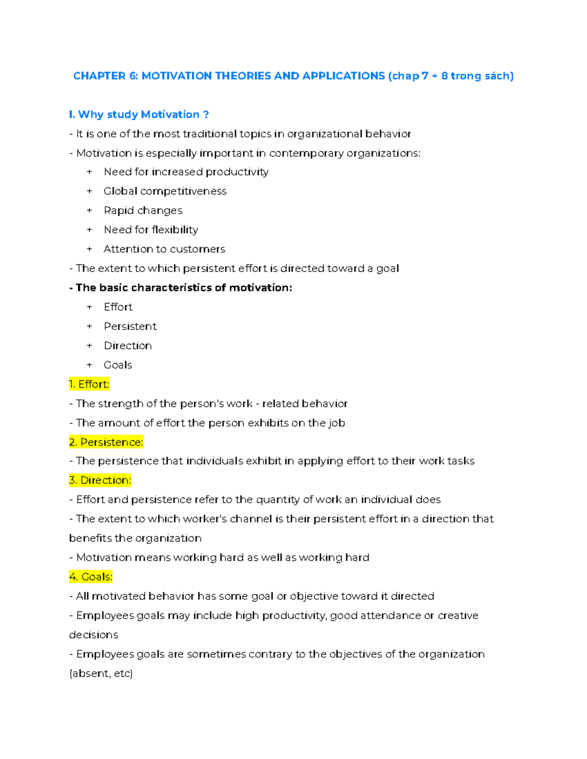 OB - Chapter 6: Motivation Theories & Applications Notes - Studocu