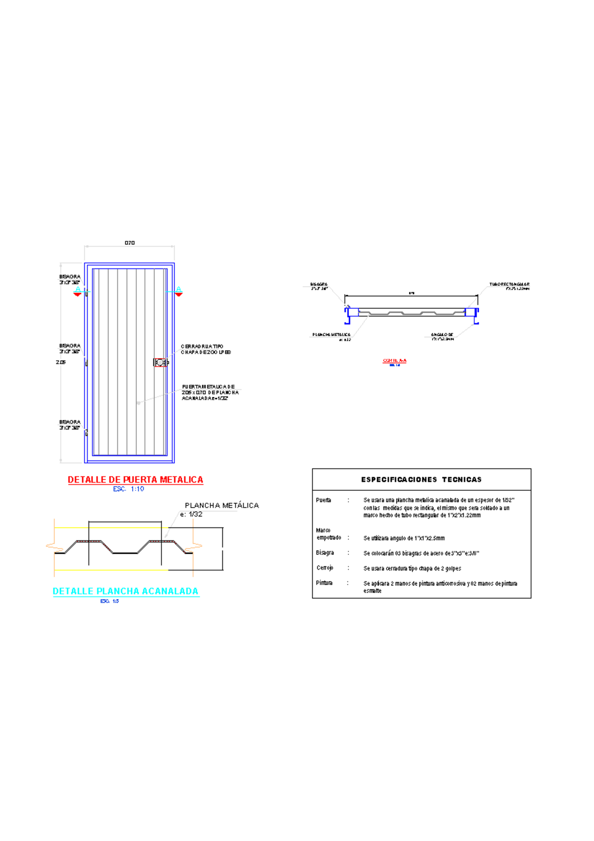 Detalle de Puerta Metálica: Dimensiones y Especificaciones Técnicas - Document Preview