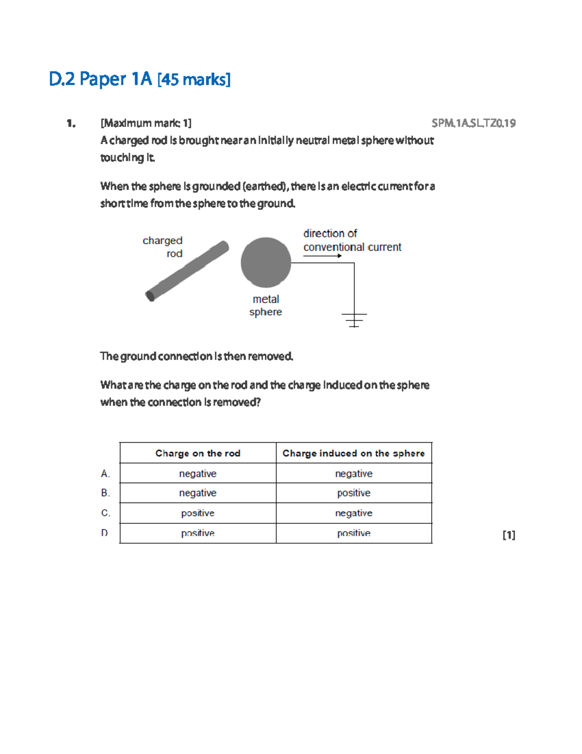 D.2 Paper 1A - Electric Charges and Fields Exam Questions - Studocu