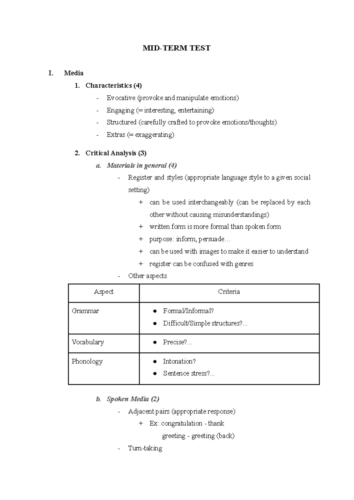 Language and Media Mid-term Test: Analyzing Media Characteristics - Studocu