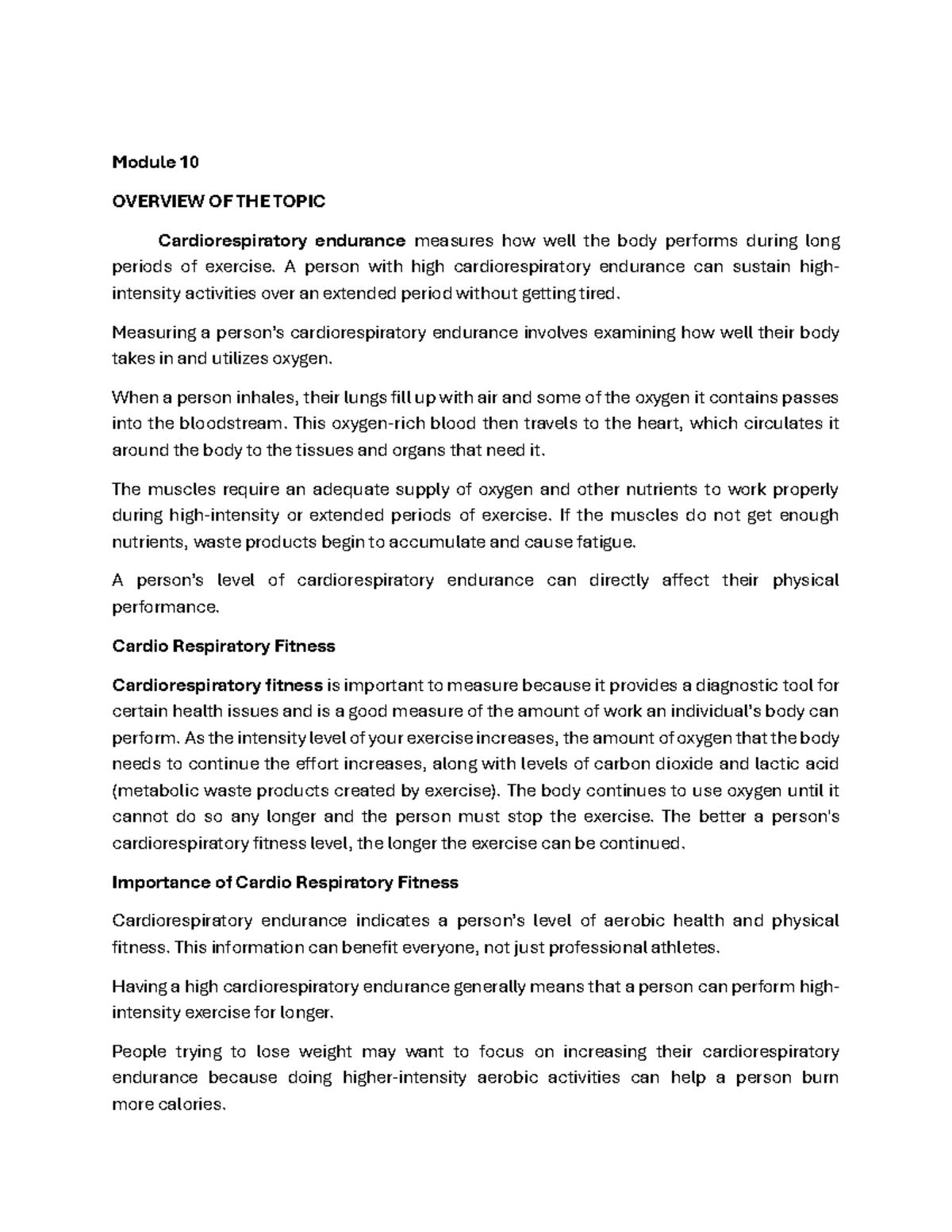 Pathfit Reviewer Lesson 10 TO 13 - Module 10 OVERVIEW OF THE TOPIC ...