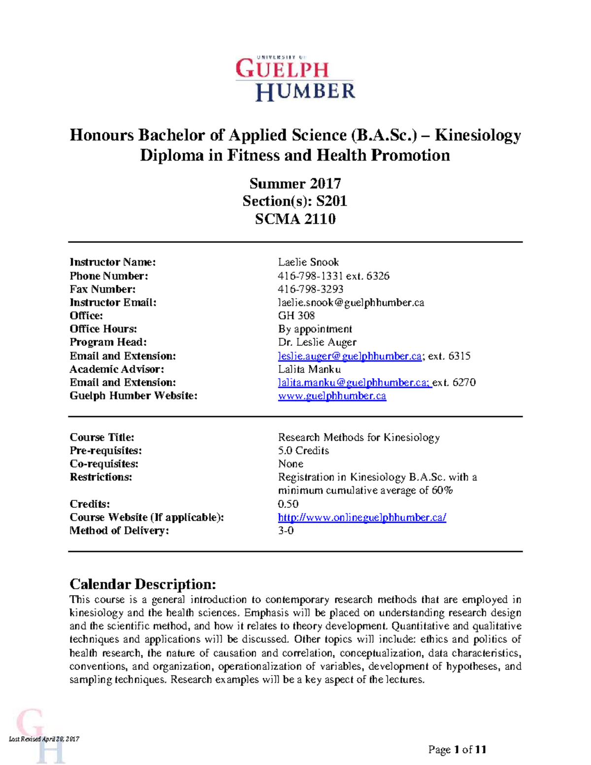 Course Outline: Research Methods in Kinesiology SCMA 2110 S17 - Studocu