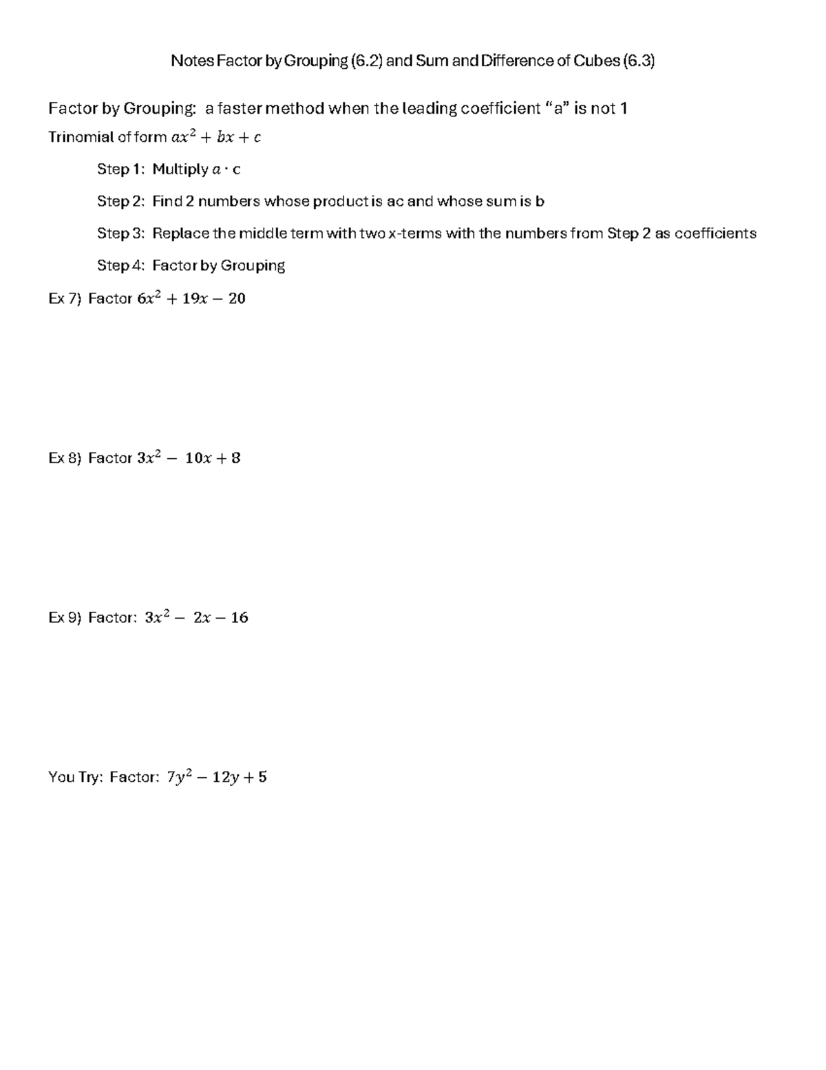 Lecture Notes on Factoring Techniques (6.2 & 6.3) - Studocu