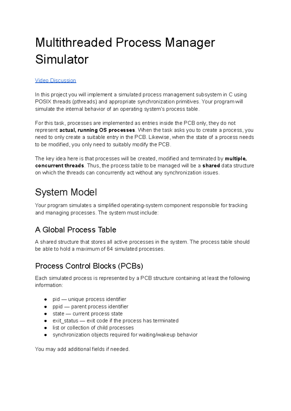 CSE 321 Spring 2026 Lab Project: Multithreaded Process Manager ...
