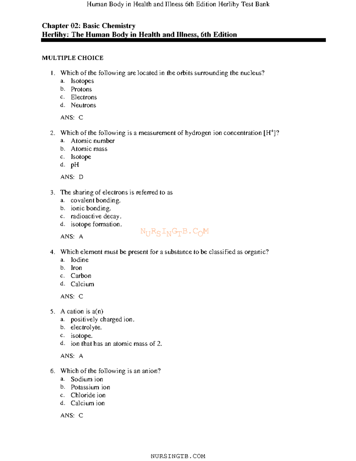Chapter 02: Basic Chemistry MCQs - NURSINGTB.COM Notes - Studocu