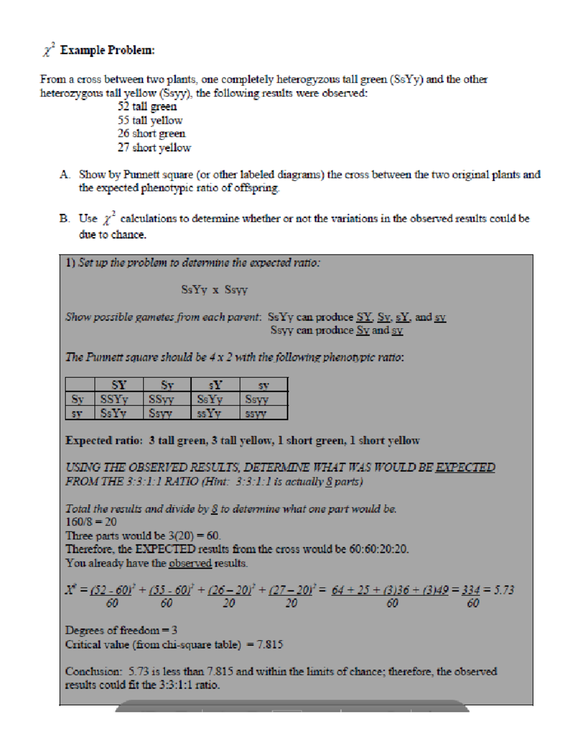 Chi Square Practice Problems student - AP Biology Name ...