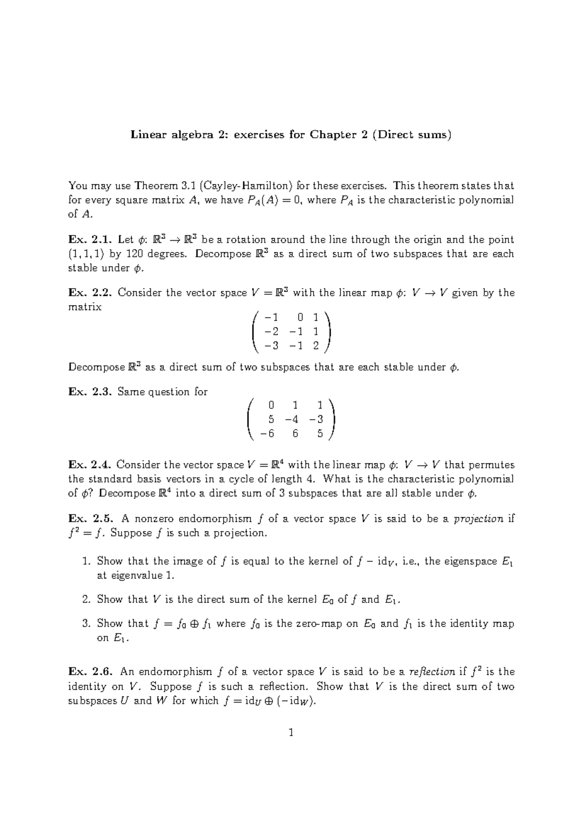 Linear Algebra 2: Study Notes on Direct Sums (Chapter 2) - Studocu