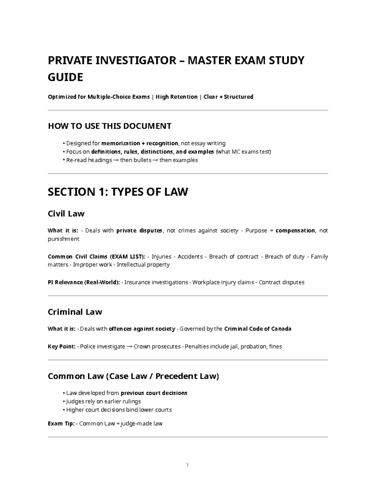 PRIVATE INVESTIGATOR MASTER EXAM STUDY GUIDE: Key Concepts &amp; Tips - Studocu
