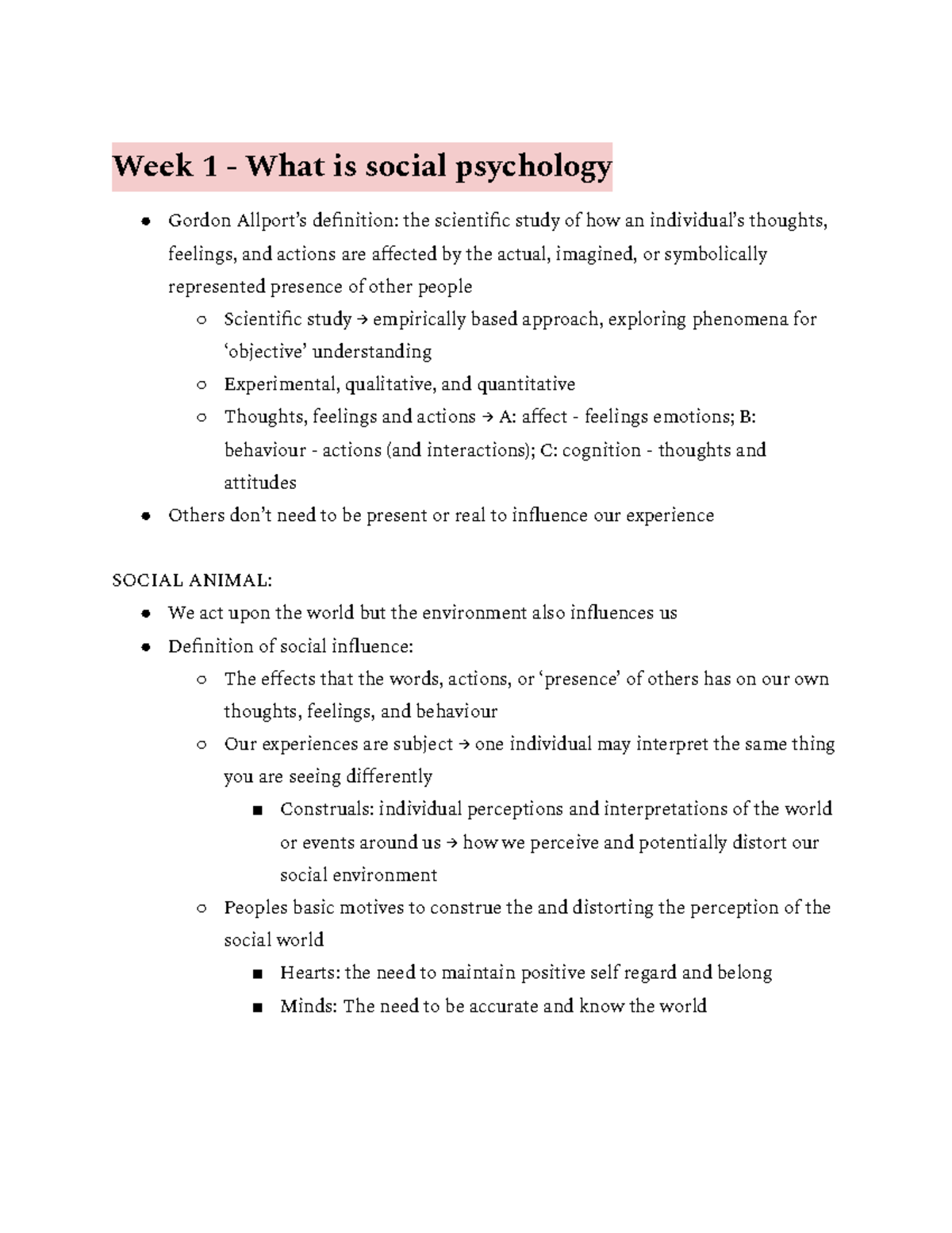 PSYU3333 Wk1-3 - lecture notes - Week 1 - What is social psychology ...