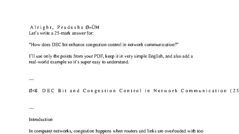 DEC Bit and Congestion Control in Networks (Unit 2 Notes) - Studocu