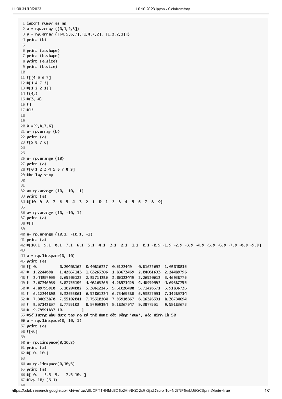 Array Operations in Python: Lecture Notes (Course Code: 11:30 ...
