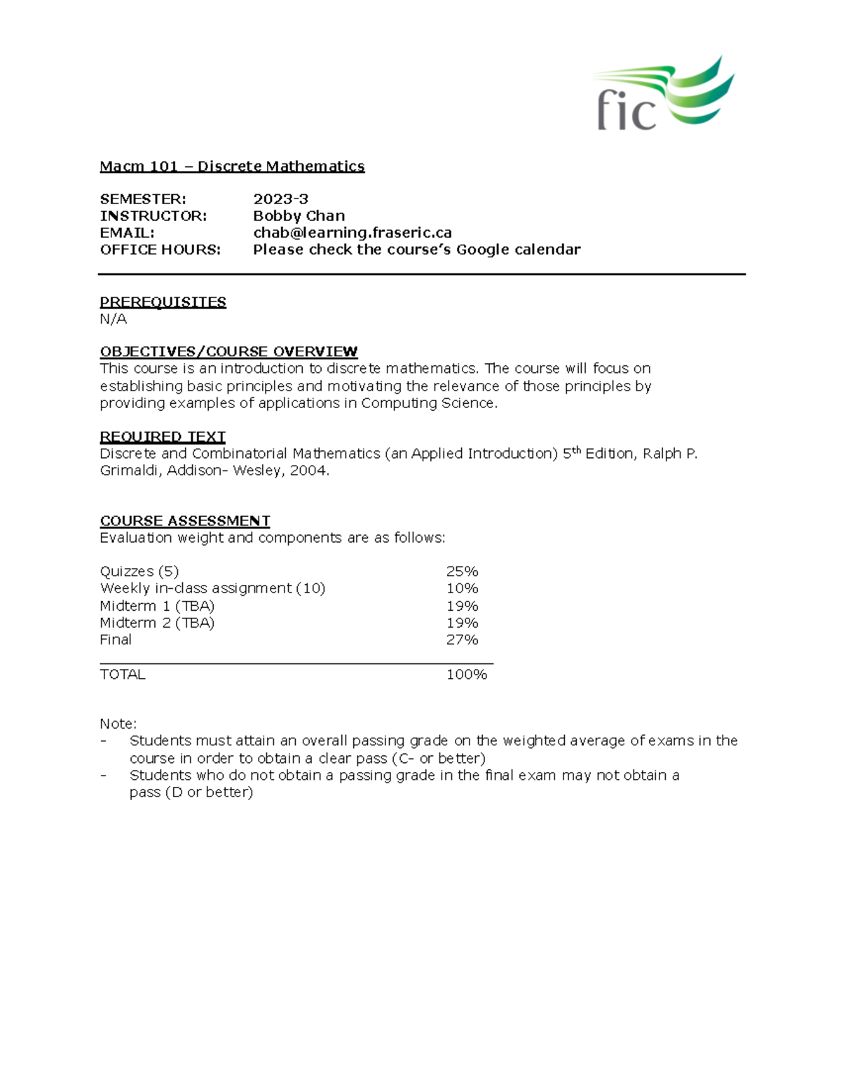 Macm 101 - Discrete Mathematics Course Overview & Final Exam Guidelines ...