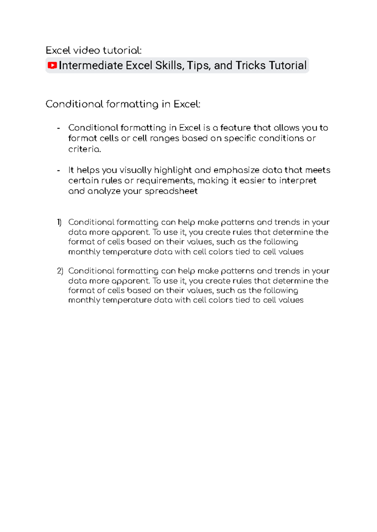 Intermediate Excel Skills: Conditional Formatting Techniques (BTA Excel ...
