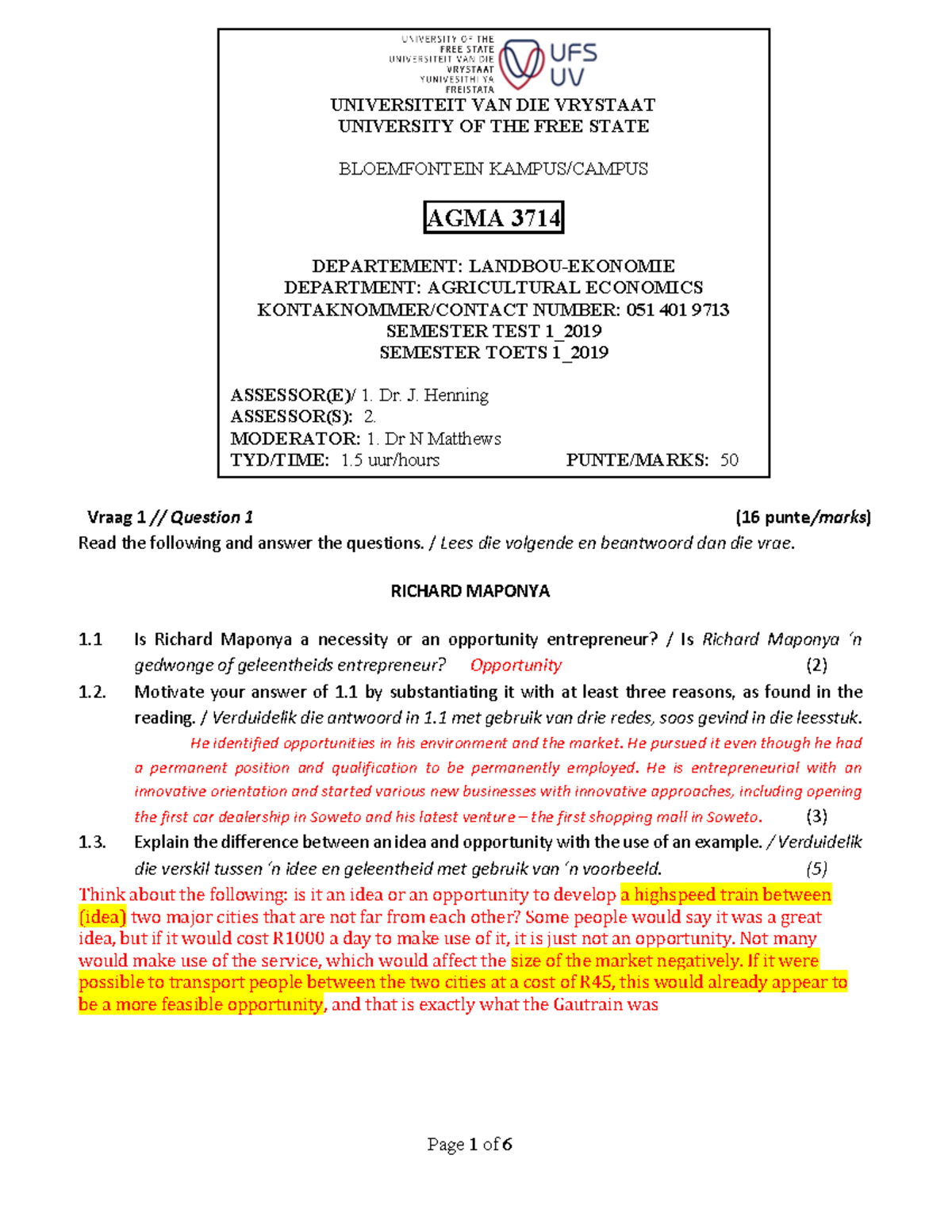 AGMA3714 Semester Test 1 2019 Memo Analysis and Key Questions - Studocu