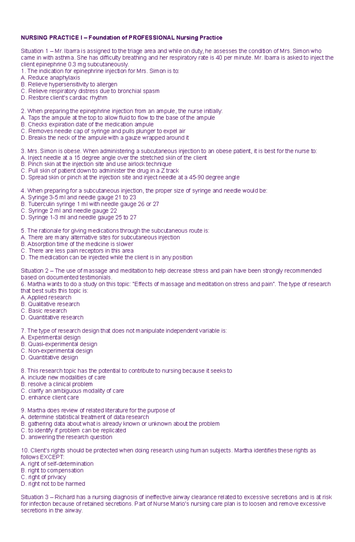 Edgeworth - Fundamentals of Nursing Practice Comprehensive Exam - Studocu