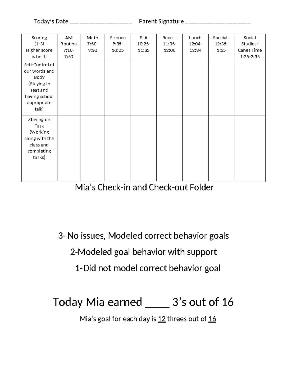 Mias's Check in Check out folder - Today’s Date ...