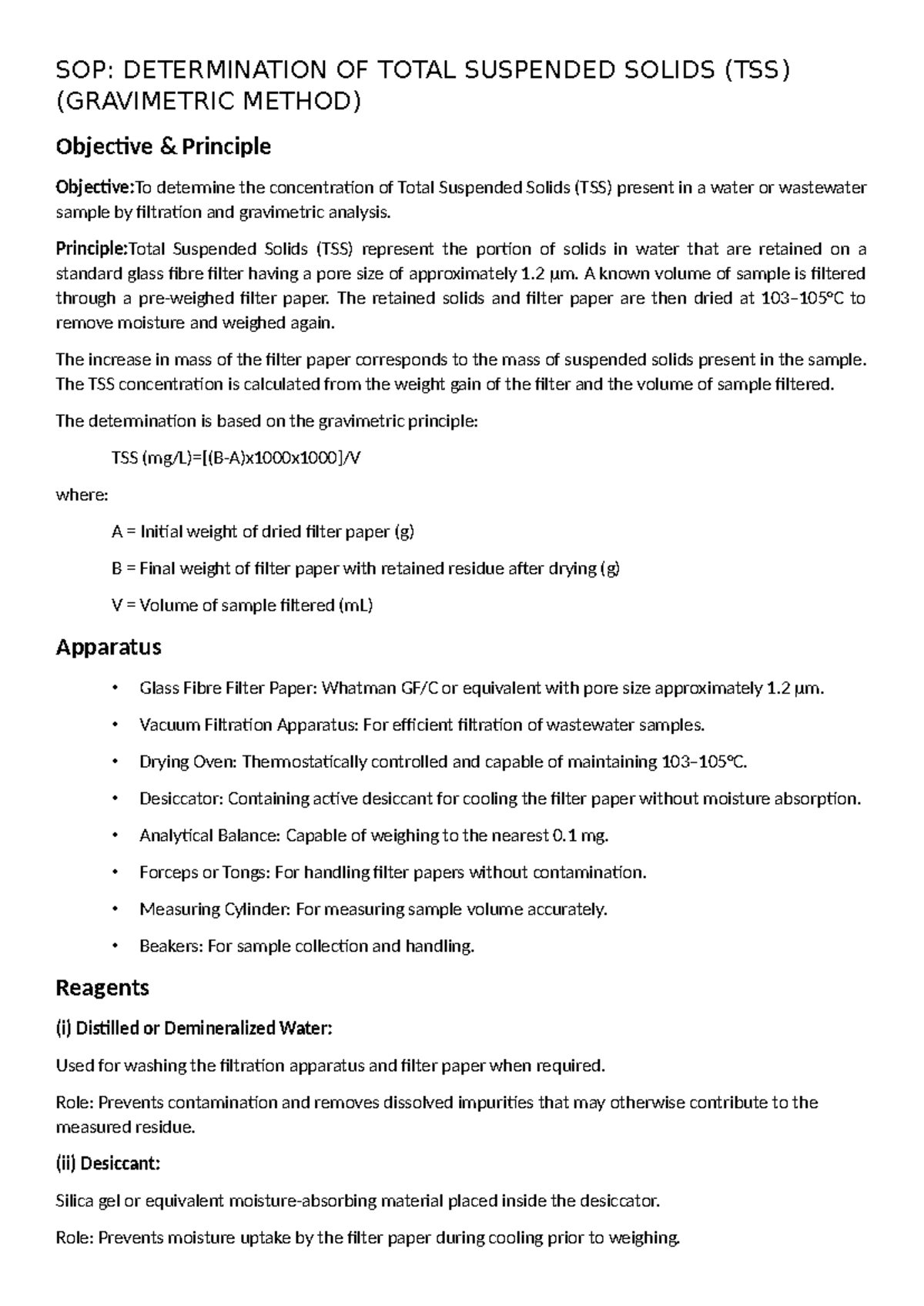 SOP: Determination of Total Suspended Solids (TSS) by Gravimetric ...