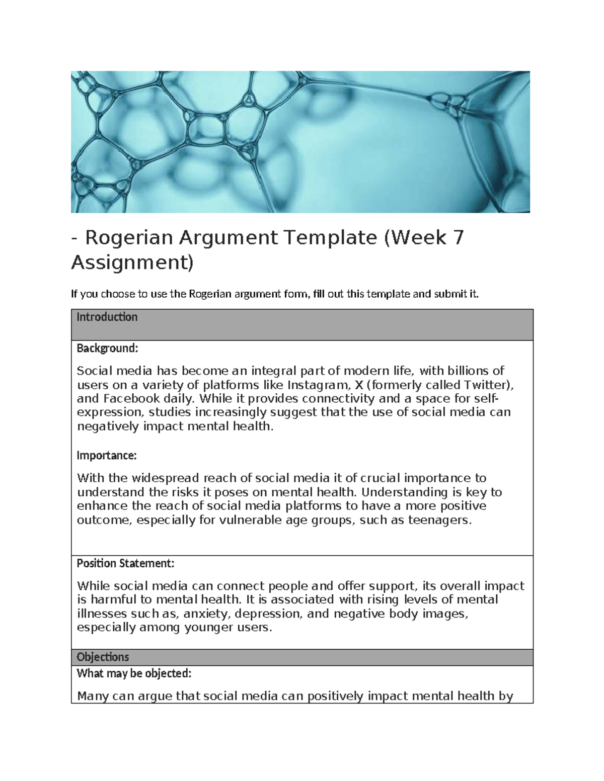 Rogerian Argument Template (ENG 101 - Week 7 Assignment) - Studocu