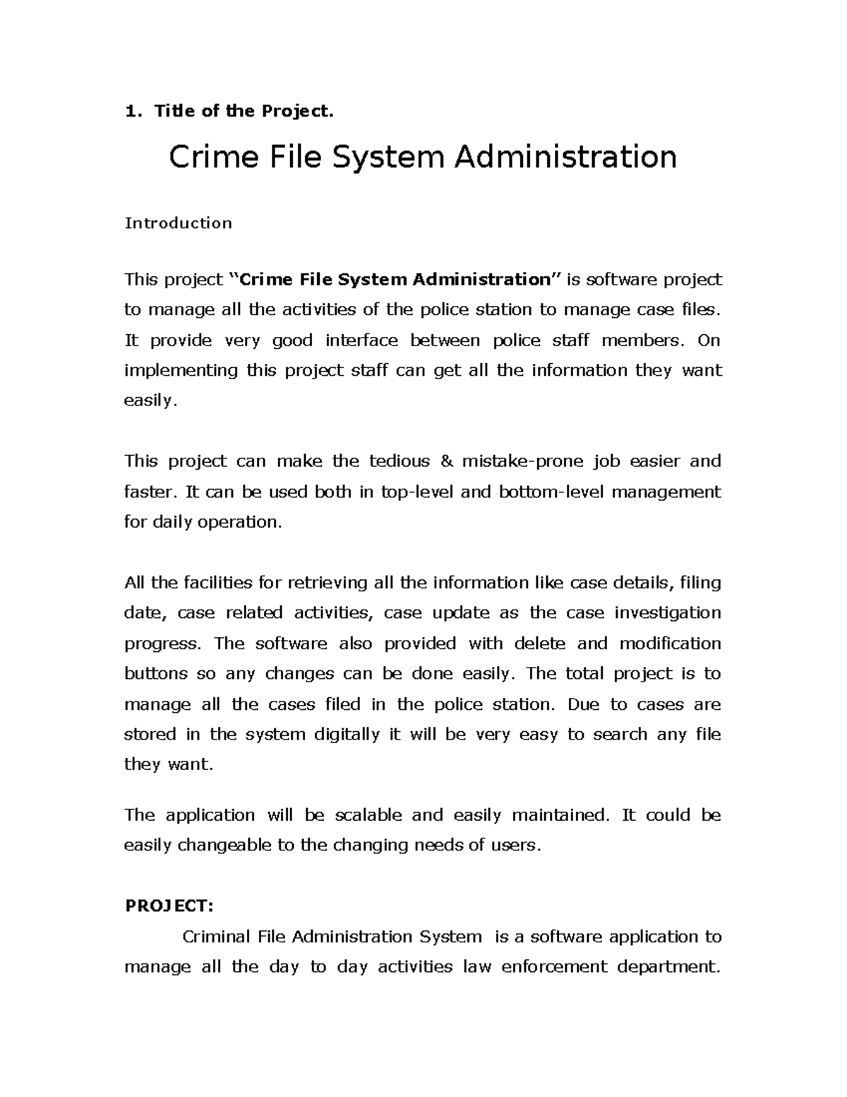CFA Final Project: Crime File System Administration Overview - Studocu