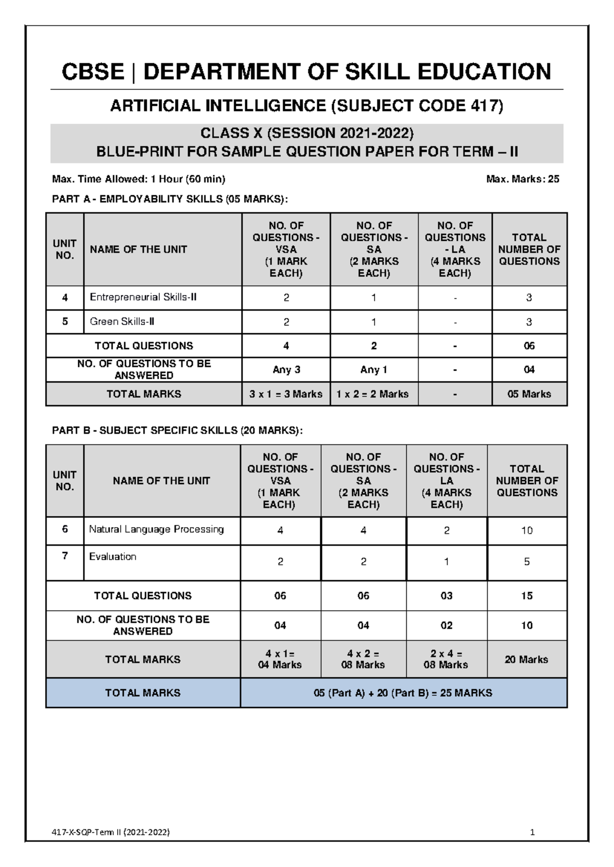 417 AI Sample Question Paper Term II - Class X (2021-2022) - Studocu