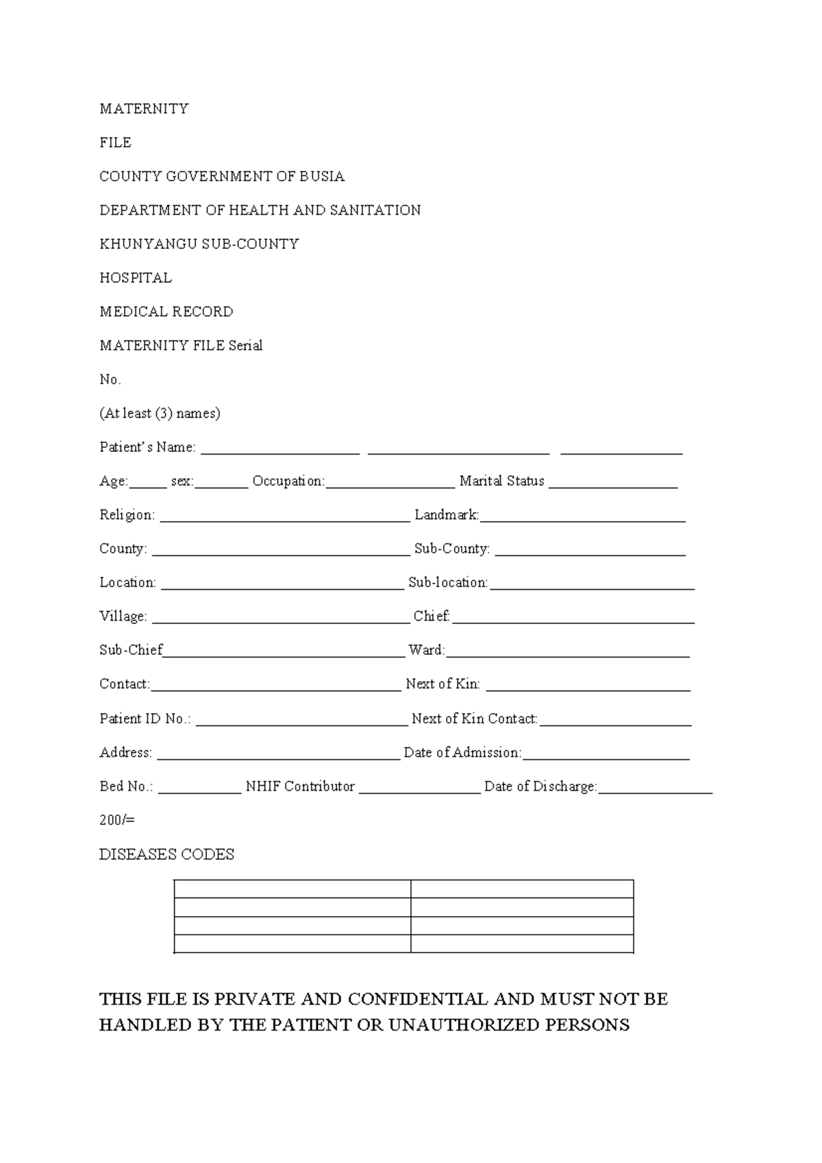 Maternity - business managent - MATERNITY FILE COUNTY GOVERNMENT OF ...