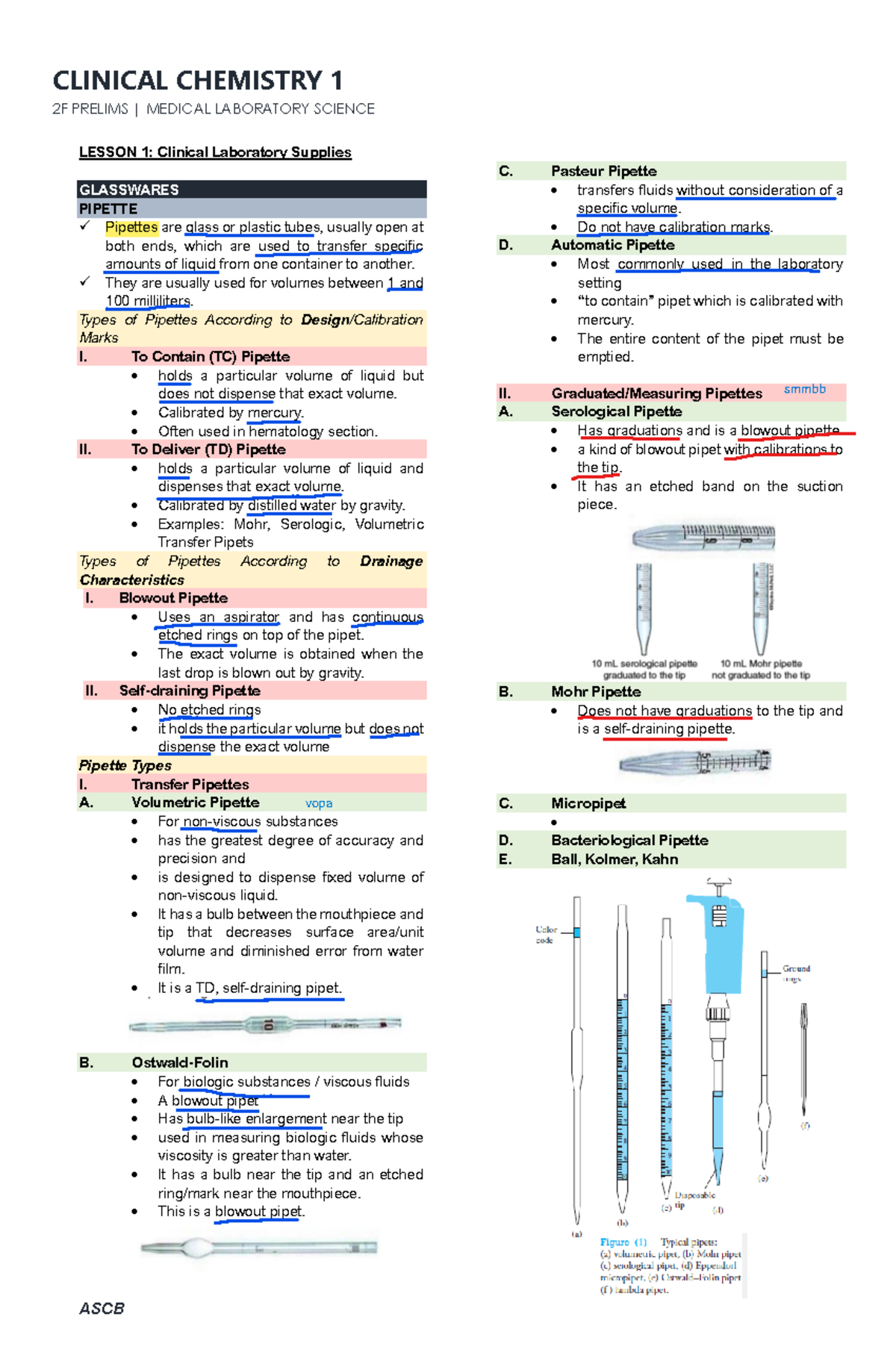 Prelims CC1 Clinical Chemistry 1 Lesson on Pipettes & Reagents - Studocu