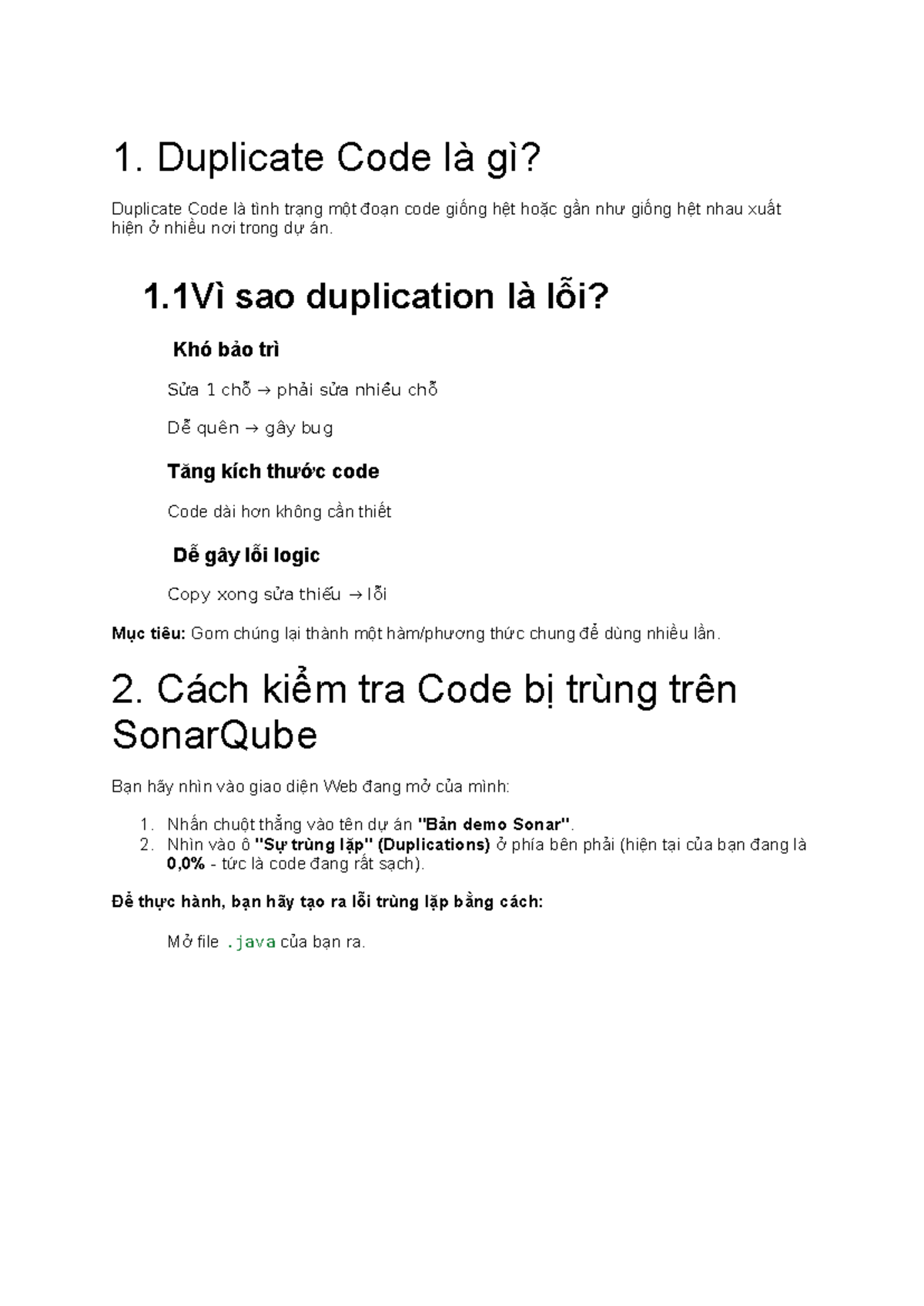 Nghiên cứu về Duplicate Code và Cách Kiểm Tra trên SonarQube - Studocu