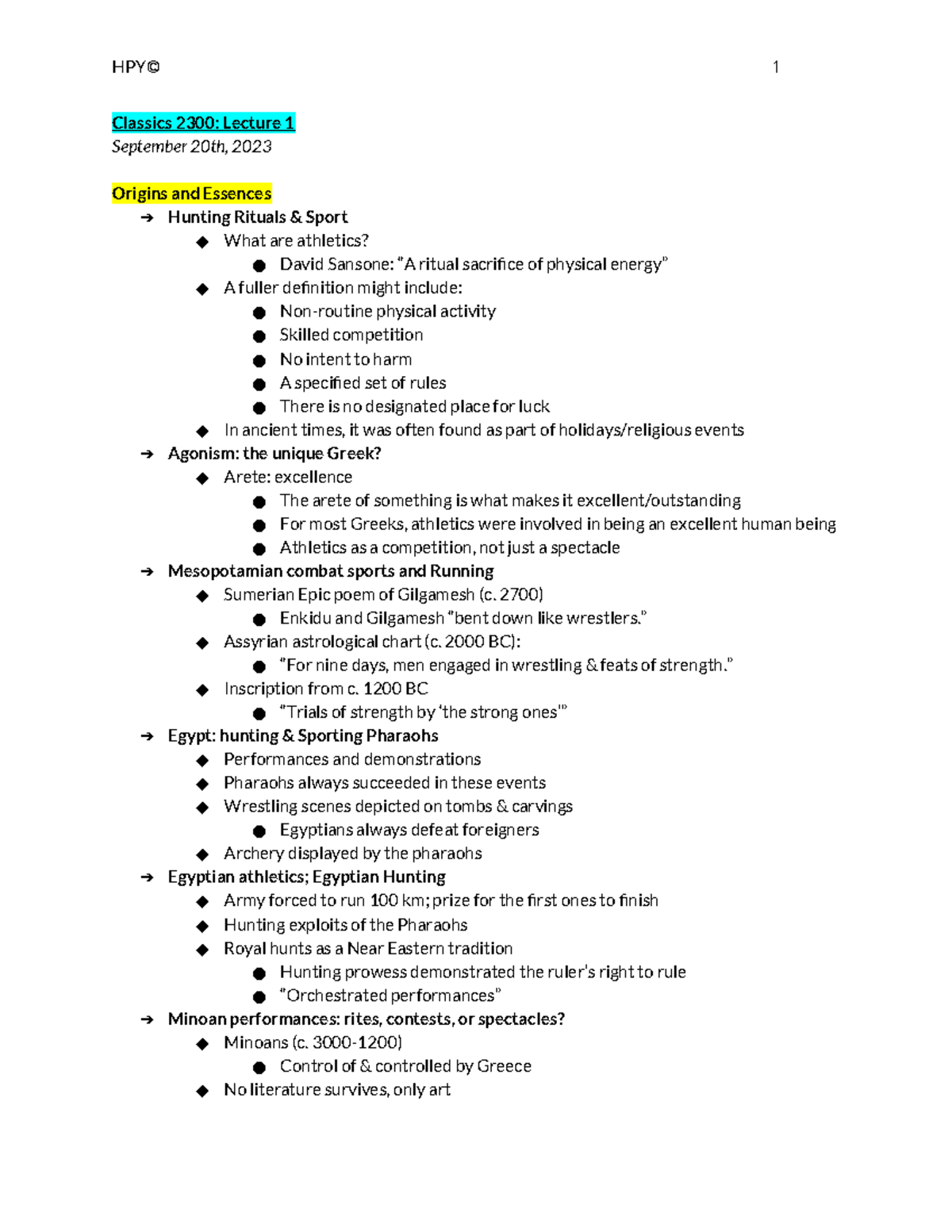 09.20.2023 - Lecture 1 - Classics - Classics 2300: Lecture 1 September 