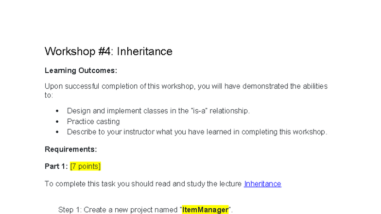 Inheritance Workshop Outcomes: PRO192 - Studocu